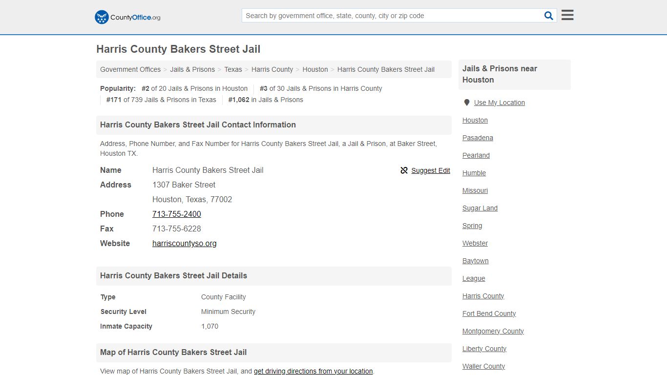 Harris County Bakers Street Jail - Houston, TX (Address ... - County Office